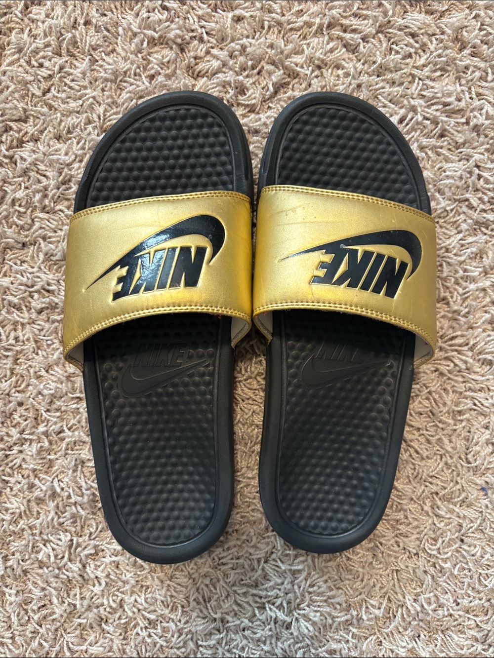Nike Metallic Gold and Black Slide Sandals